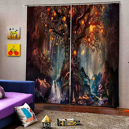 

Wholesale Tree and Elf 3D Digital Printing Hallowmas Theme Window Curtain Luxury Party Curtains Bedroom Living Room Decorative Blackout 100% Polyester Curtain Fabric