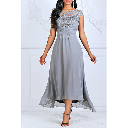 

Women's Plus Size Maxi Swing Dress - Sleeveless Geometric Lace Ruffle Fashion Elegant Wine Blue S M L XL XXL XXXL XXXXL XXXXXL