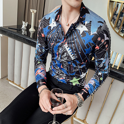 

Men's Shirt 3D Long Sleeve Daily Tops Basic White Black