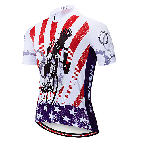 

EVERVOLVE American / USA National Flag Men's Short Sleeve Cycling Jersey - Red / White Bike Jersey Top Breathable Moisture Wicking Quick Dry Sports Cotton Polyster Lycra Mountain Bike MTB Road Bike