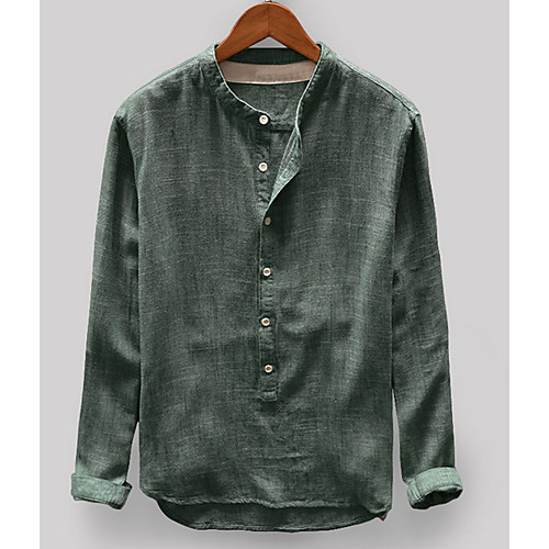 

Men's Solid Colored Shirt Chinoiserie Daily Wear Button Down Collar Yellow / Khaki / Green / Navy Blue / Gray / Long Sleeve