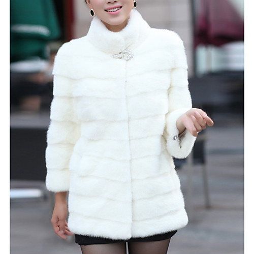 

Women's Solid Colored Basic Faux Fur Coat Regular Daily Long Sleeve Faux Fur Coat Tops White