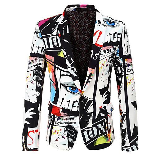 

Men's Party / Holiday / Bachelor's Party Regular 3D / Abstract Notch Lapel Full Body Polyester Print White