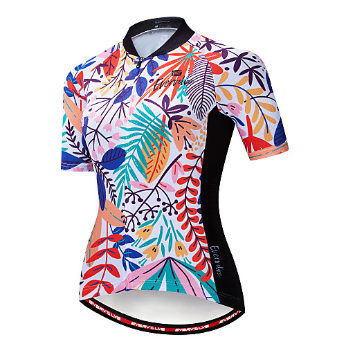 

EVERVOLVE Floral Botanical Women's Short Sleeve Cycling Jersey - Camouflage Bike Jersey Top Breathable Moisture Wicking Quick Dry Sports Cotton Polyster Lycra Mountain Bike MTB Road Bike Cycling