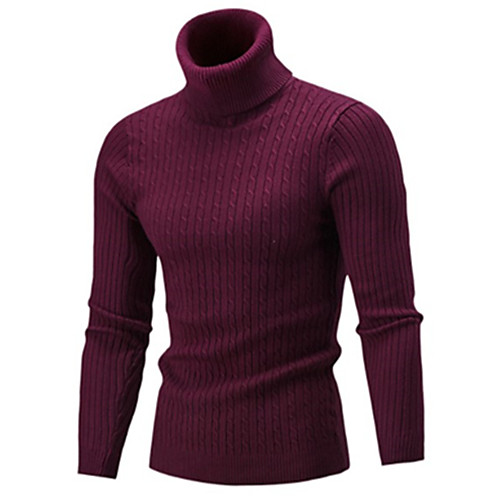 

Men's Unisex Pullover Sweater Knitted Braided Solid Color Vintage Style Soft Acrylic Rib Fabrics Long Sleeve Slim Sweater Cardigans Turtleneck Fall Wine Royal Blue White / Hand wash / Medium