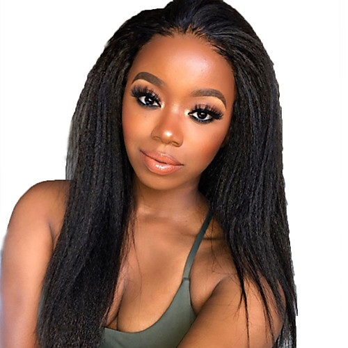 

Human Hair Lace Front Wig Free Part style Brazilian Hair kinky Straight Yaki Straight Black Wig 130% Density with Baby Hair Natural Hairline For Black Women 100% Virgin 100% Hand Tied Women's Long