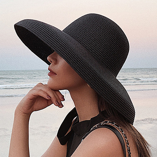 

Women's Active Basic Cute Straw Straw Hat Sun Hat-Color Block Summer Fall Black White Beige