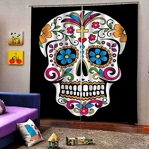 

Colorful Skull Background Curtains for Party Halloween Blackout Heat Insulation Custom Curtains for Home Decro