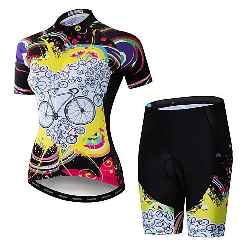 

21Grams Rainbow Novelty Women's Short Sleeve Cycling Jersey with Shorts - Black / Yellow Bike Clothing Suit Breathable Moisture Wicking Quick Dry Sports Elastane Terylene Mountain Bike MTB Road Bike