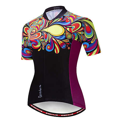 

EVERVOLVE Floral Botanical Women's Short Sleeve Cycling Jersey - Black Bike Jersey Top Breathable Moisture Wicking Quick Dry Sports Cotton Polyster Lycra Mountain Bike MTB Road Bike Cycling Clothing