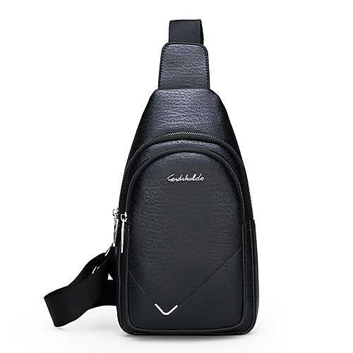 

Men's Zipper PU Sling Shoulder Bag Solid Color Black / Brown