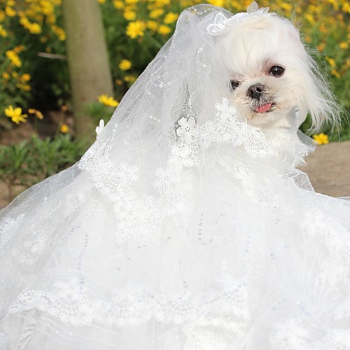 Dogs Dress Dog Clothes White Costume Polyster Solid Colored