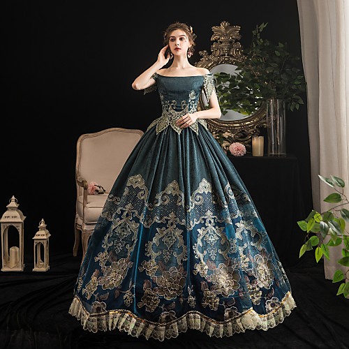

Maria Antonietta Rococo Baroque Victorian Dress Party Costume Women's Lace Satin Costume Dark Green Vintage Cosplay Party Halloween Party & Evening Floor Length Ball Gown Plus Size