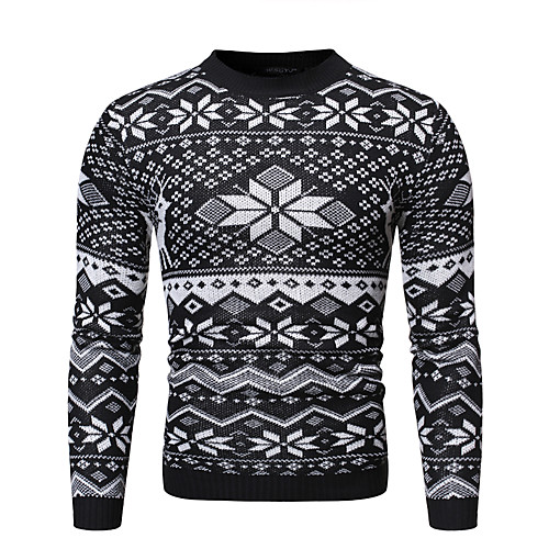 

Men's Abstract Sweater Long Sleeve Sweater Cardigans Crew Neck White Black
