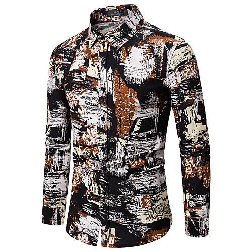 

Men's Geometric Color Block Shirt - Cotton Basic Daily Black / Yellow / Long Sleeve