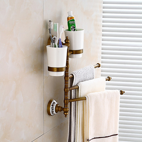 

Towel Bar / Toothbrush Holder Multilayer / Creative / Multifunction Antique / Traditional Brass / Ceramic Bathroom 3-towel bar Wall Mounted