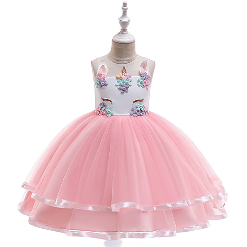 

Unicorn Dress Flower Girl Dress Kid's Girls' A-Line Slip Dresses Halloween Halloween Carnival Children's Day Festival / Holiday Tulle Polyster Light Purple / Brown / LightBlue Carnival Costumes Lace