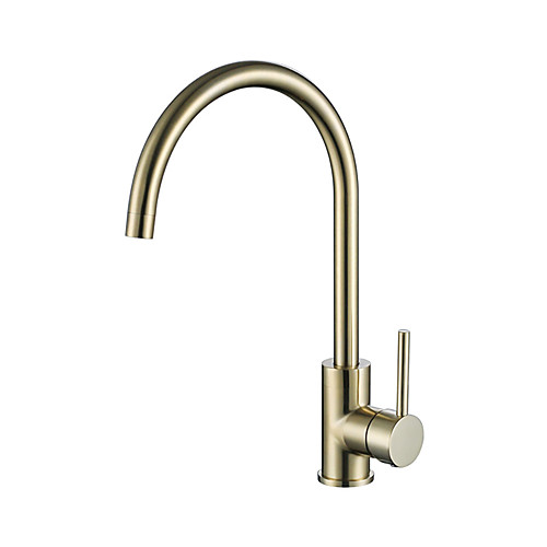 

Single Handle One Hole Brushed Gold Standard Spout Centerset Contemporary Kitchen Taps High Arc