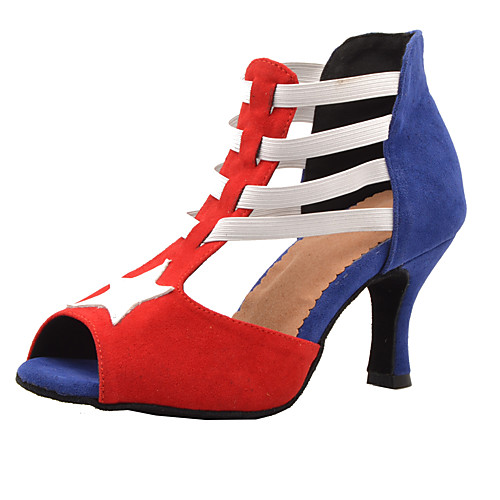

Women's Dance Shoes Suede Latin Shoes Heel Cuban Heel Customizable Red