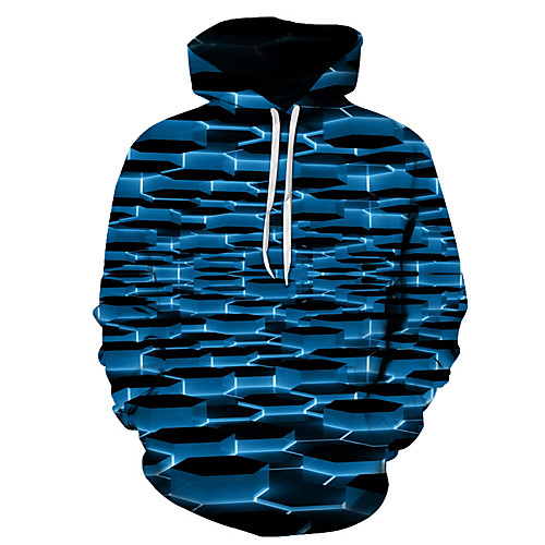 

Men's Plus Size Hoodie Geometric 3D Hooded Daily Casual Streetwear Hoodies Sweatshirts Light Blue