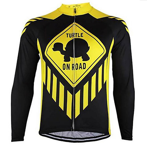 

21Grams Men's Long Sleeve Cycling Jersey - Black / Yellow Bike Jersey Top Thermal / Warm UV Resistant Breathable Sports Winter Fleece 100% Polyester Mountain Bike MTB Road Bike Cycling Clothing