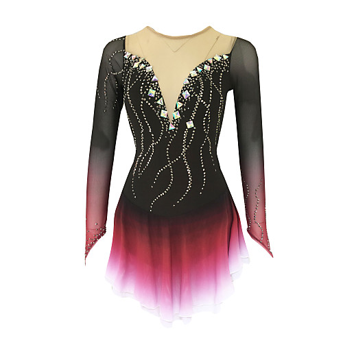 

21Grams Figure Skating Dress Women's Girls' Ice Skating Dress Black Open Back Spandex Stretch Yarn High Elasticity Training Skating Wear Solid Colored Classic Crystal / Rhinestone Long Sleeve Ice