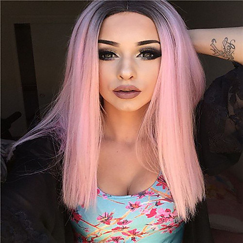 

Synthetic Wig Curly Middle Part Wig Pink Long Pink Synthetic Hair 16 inch Women's Party Pink
