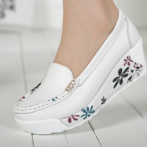 

Women's Flats Creepers Round Toe Cowhide Summer Yellow / White