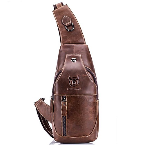 

Men's Zipper Cowhide Sling Shoulder Bag Solid Color Black / Yellow / Dark Gray