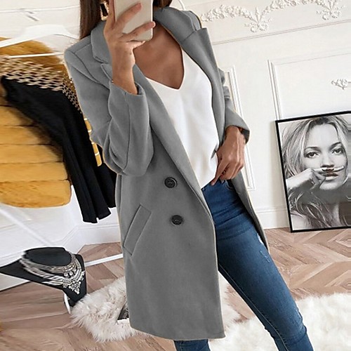 

Women's Solid Colored Fall & Winter Notch lapel collar Coat Regular Daily Long Sleeve Polyester Coat Tops Black