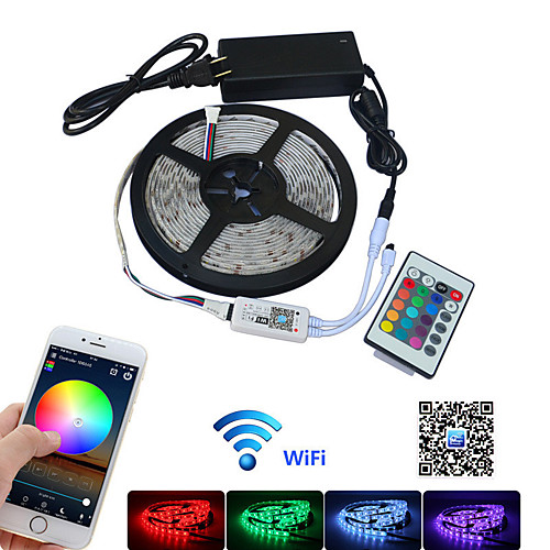 

1set Wifi 5m RGB LED Strip SMD 5050 Led Strip Light NO-Waterproof Tape DC 12V Flexible Fita Neon Ribbon Tape With Wifi Control IP20