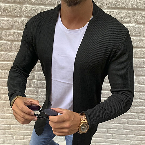 

Men's Solid Colored Shrug Long Sleeve Sweater Cardigans Collarless White Black Khaki