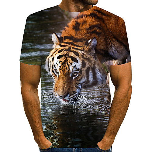 

Men's 3D Graphic Tiger Print T-shirt Vintage Rock Daily Holiday Round Neck Brown / Short Sleeve / Animal