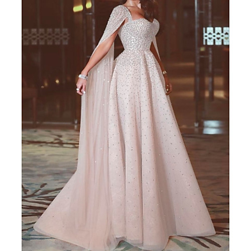 

A-Line Elegant Formal Evening Dress Sweetheart Neckline Sleeveless Sweep / Brush Train Chiffon with Beading 2021