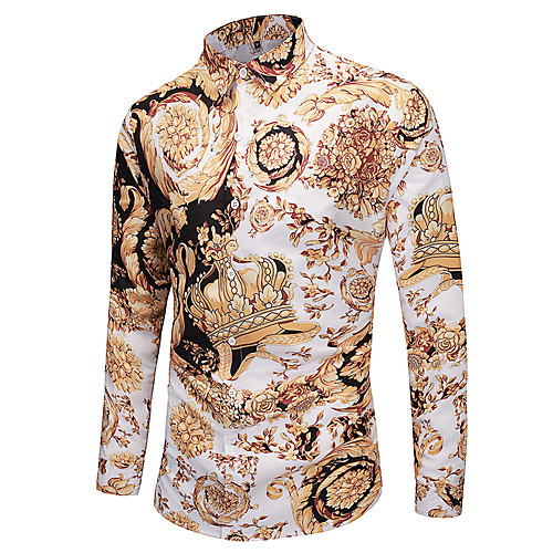 

Men's Shirt Tribal 3D Print Long Sleeve Casual Tops Basic Gold