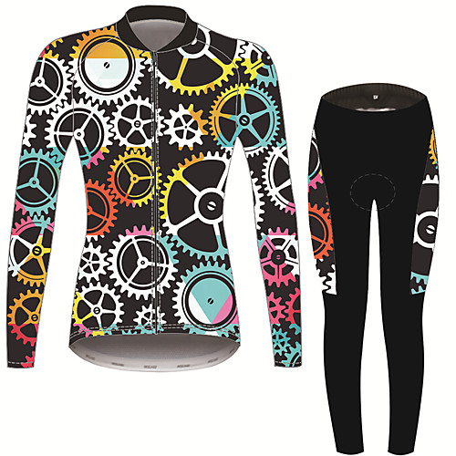 

21Grams Floral Botanical Women's Long Sleeve Cycling Jersey with Tights - Black / White Bike Clothing Suit Thermal / Warm Breathable Quick Dry Sports Winter Terylene Polyester Taffeta Mountain Bike