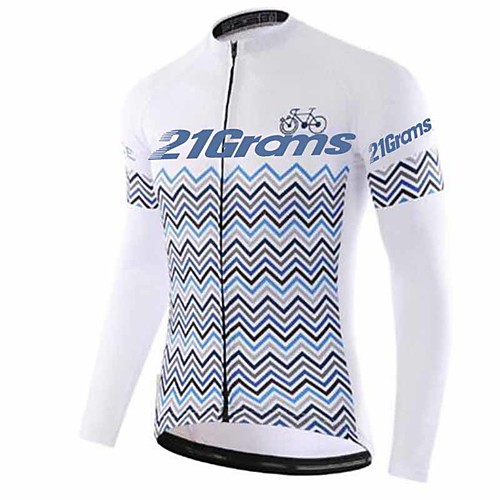 

21Grams Men's Long Sleeve Cycling Jersey Winter Spandex Polyester GrayWhite Bike Jersey Top Mountain Bike MTB Road Bike Cycling Thermal / Warm UV Resistant Breathable Sports Clothing Apparel