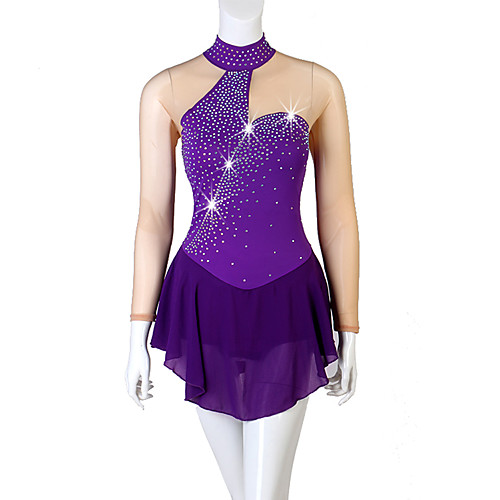 

Figure Skating Dress Women's Girls' Ice Skating Dress Purple Patchwork Stretch Yarn High Elasticity Competition Skating Wear Crystal / Rhinestone Figure Skating