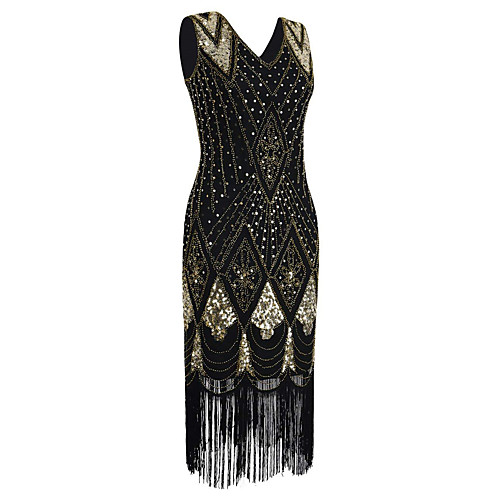 

The Great Gatsby 1920s Vintage Vintage Inspired Flapper Costume Vacation Dress Dress Party Costume Prom Dress Women's Sequins Tassel Fringe Costume BlackGolden / Wine / Beige Vintage Cosplay Party