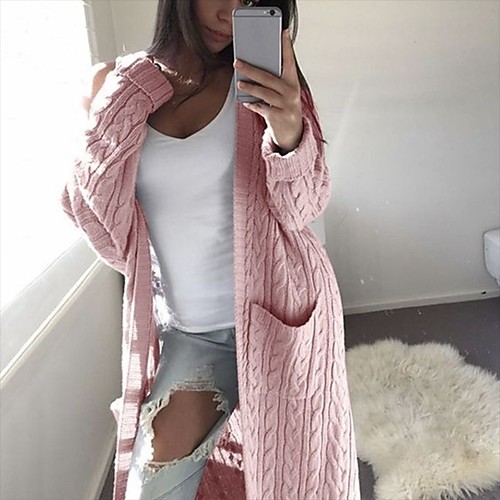 

Women's Basic Knitted Solid Color Cardigan Long Sleeve Sweater Cardigans V Neck Fall Blushing Pink Khaki Light gray