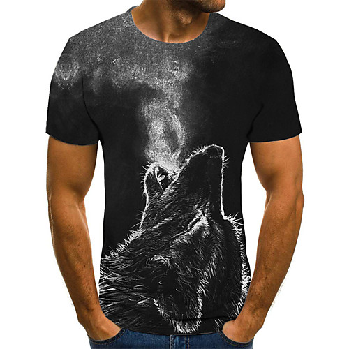 

Men's Plus Size Geometric 3D Wolf Pleated Print T-shirt Street chic Weekend Round Neck Dark Gray / Summer / Short Sleeve / Animal
