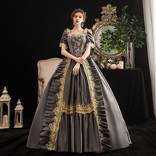 

Maria Antonietta Vintage Rococo Medieval Summer Dress Party Costume Masquerade Women's Costume Gray Vintage Cosplay Party Masquerade Short Sleeve Floor Length Ball Gown