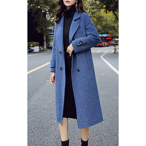 

Women's Solid Colored Basic Fall & Winter Coat Long Daily Long Sleeve Wool Blend Coat Tops Black