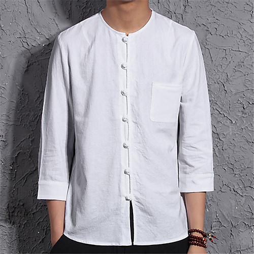 

Men's Shirt Solid Colored 3/4 Length Sleeve Daily Tops Elegant Vintage White Black