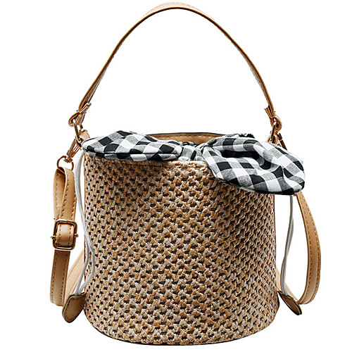 

Women's Bow(s) Polyester / Straw Top Handle Bag Solid Color Beige / Khaki