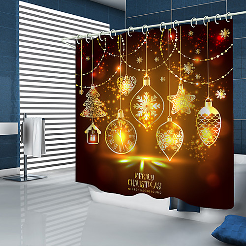 

Christmas Shower Curtains & Hooks Modern Polyester Trend Design