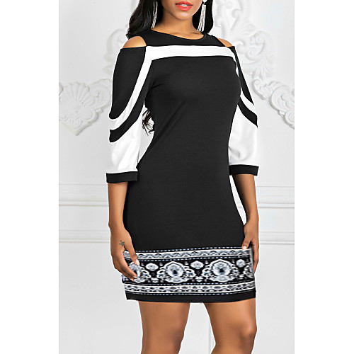 

Women's Sheath Dress - Long Sleeve Color Block Elegant Slim Black Blue Red S M L XL XXL XXXL XXXXL XXXXXL