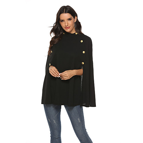 

Women's Solid Colored Autumn / Fall Cloak / Capes Regular Party Spandex Coat Tops Black