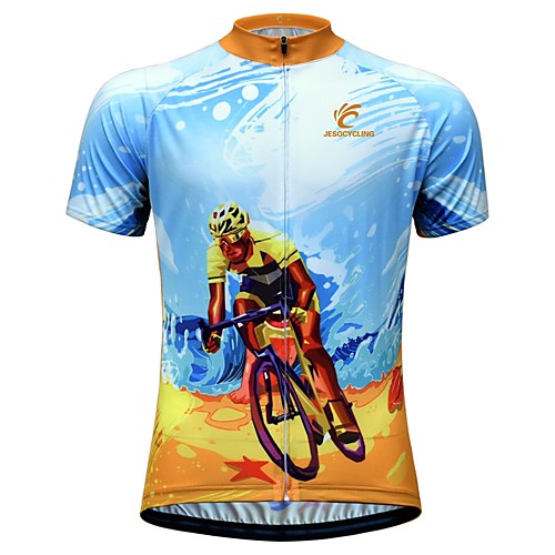 

JESOCYCLING Men's Short Sleeve Cycling Jersey BlueOrange Bike Jersey Mountain Bike MTB Road Bike Cycling Breathable Quick Dry Anatomic Design Sports Clothing Apparel / Stretchy / Back Pocket