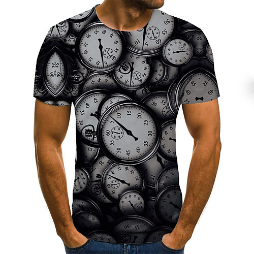 

Men's Plus Size 3D Graphic Black & White Print T-shirt Basic Exaggerated Daily Sports Round Neck Gray / Short Sleeve